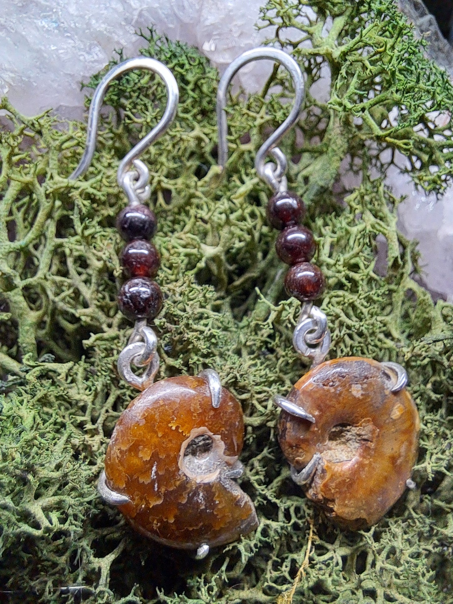 Ammolith und Granat in Silber "Feuer der Tiefen"