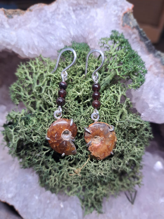 Ammolith und Granat in Silber "Feuer der Tiefen"